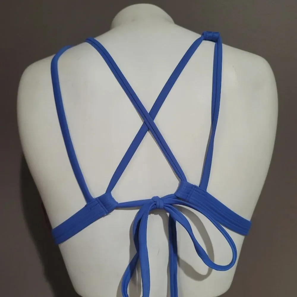 Xhilaration  Blue Ribbed Plung Triangle Bikini Top - Picture 5 of 7